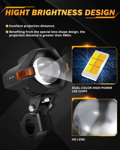 3″ moto LED spot Bi-LED lentille projecteur phare 120 W bicolore à commutation Feux de travail LED 3+5 modes d’éclairage pour