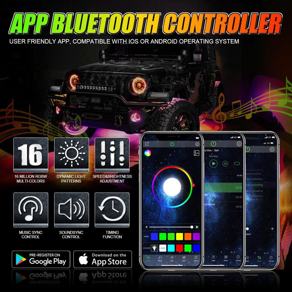 Magic Dream Color RGB Underglow Lights LED Strip Lights Kit avec Bluetooth APP & Télécommande sans fil avec Brake Light Func…