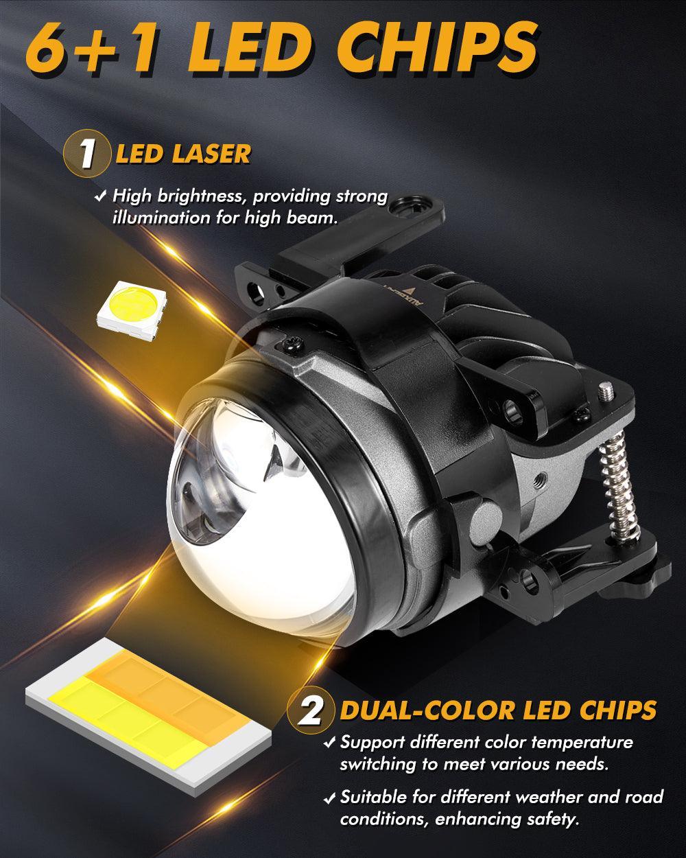 3 Inch 104W Bi-LED Projector Lens Fog Light 3-Colors Switchback Hyperboid Lens Fog Light avec High Beam Auxiliary pour Toyot…