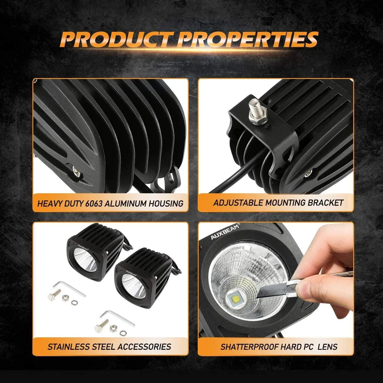 3.5" 50W Round/Square LED Driving Lights Combo blanc/Yellow avec wiring harness pour SUV ATV UTV Trucks Pickup Boat – vue 6