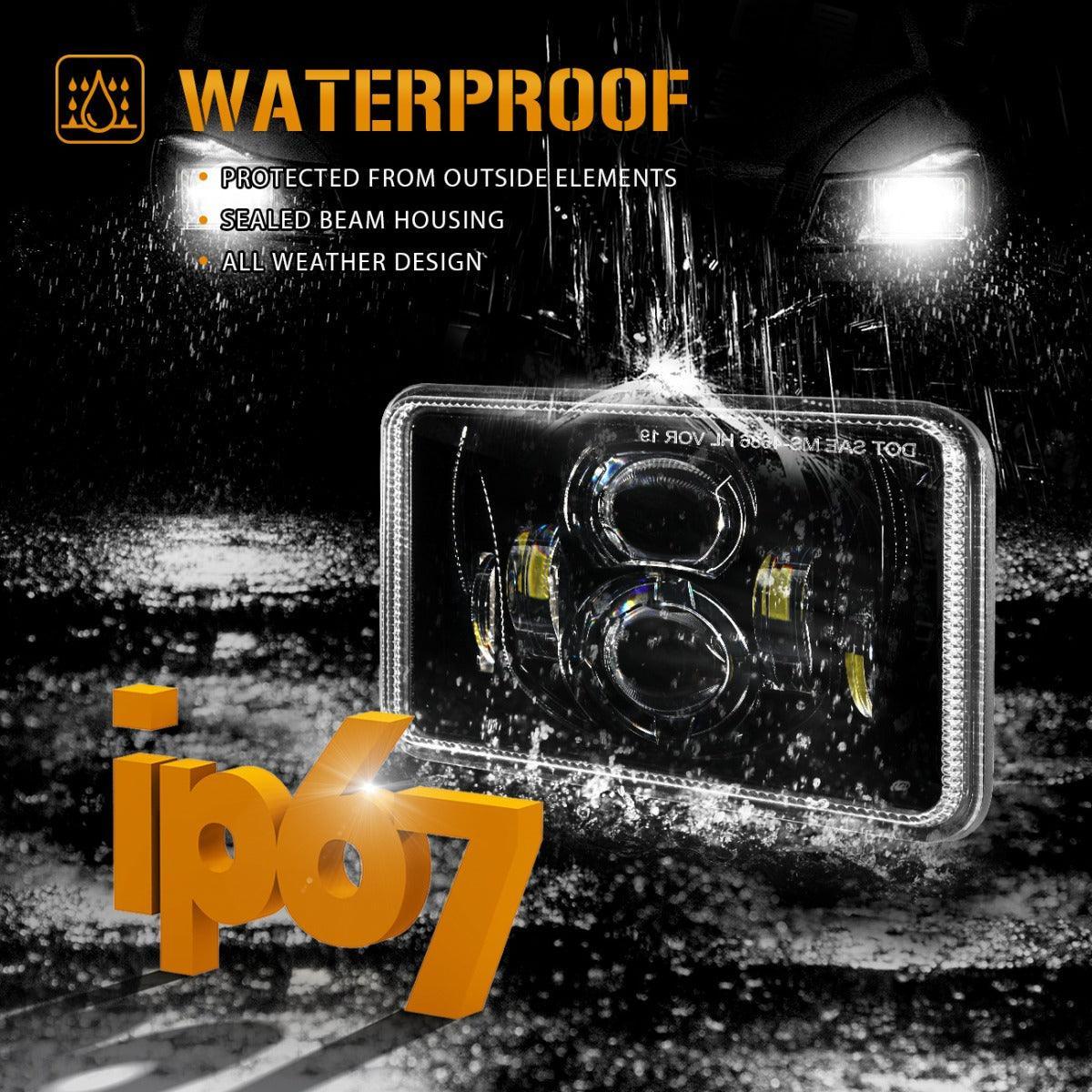 4X6 Inch 55W Rectangular LED Headlight Dot Approved noir – vue 4