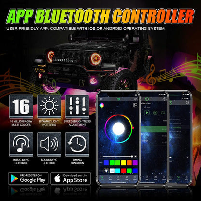 Magic Dream couleur RGB éclairage sous caisse LED Strip feux Kit avec Bluetooth APP & Télécommande sans fil avec fonction feu