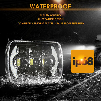 Lot de 2 130 W 7×6 LED phare avec DRL pour Jeep Wrangler YJ XJ MJ/ Ford/ Savana/ camions (noir/chromé) – vue 4 – NOVADOMIO