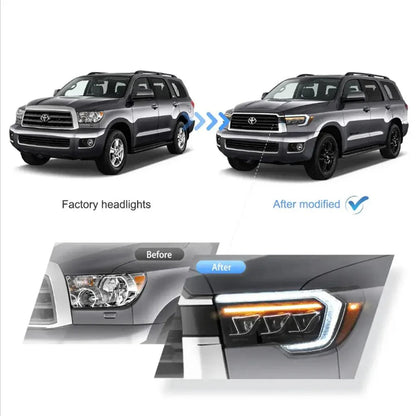 LED bloc optique avant Matrix Projector noir pour 2007–2013 Toyota Tundra 2th Gen (XK50) & 2008–2021 Toyota Sequoia SR5 2th