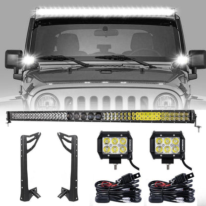 52″ droit Barres LED & 4″ projecteurs LED compacts & conception 2-en-1 pare-brise supports de montage pour Jeep Wrangler JK