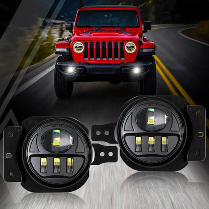 Lot de 2 30 W 4″ LED antibrouillards avec Adapter Ring & 2 Brackets pour Jeep Wrangler JL JLU 2018 2019 2020 2021, Jeep