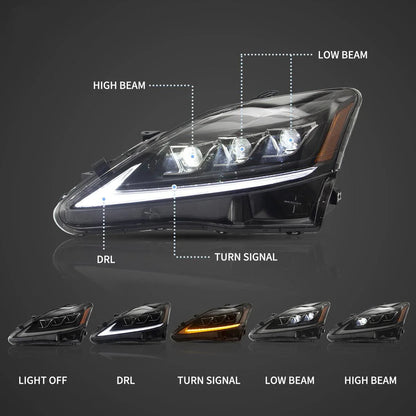 LED bloc optique avant Matrix Projector noir pour 2006–2012 Lexus IS250/IS250C/IS350/IS220d & 2008–2014 ISF (XE20) – vue 5