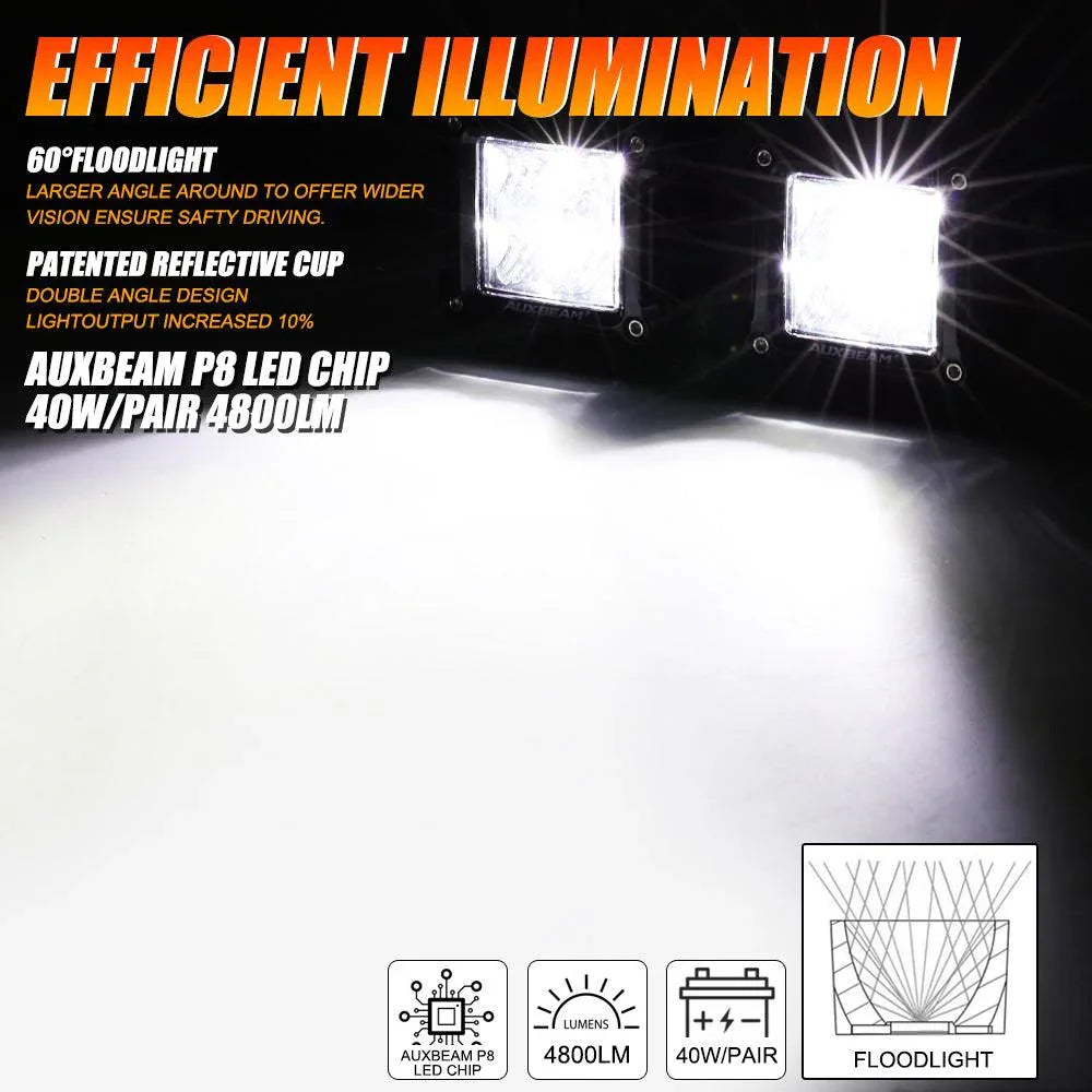 3 Inch 40W LED Pods Light Spot/Flood Multicolor frame avec wiring harness pour SUV ATV UTV Trucks Pickup Boat – vue 4
