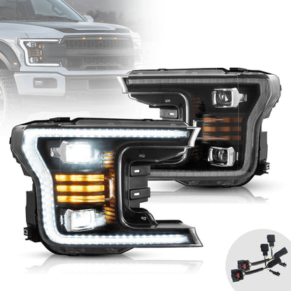 LED bloc optique avant projecteur double faisceau noir pour 2018–2020 Ford F150 13th Gen Facelifted – NOVADOMIO