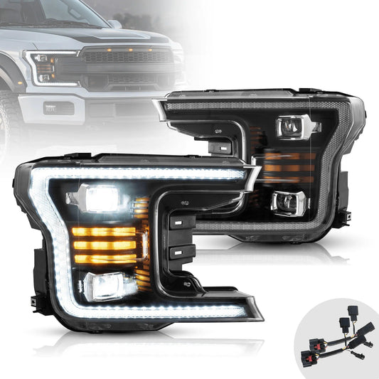 LED bloc optique avant Dual Beam Projector noir pour 2018-2020 Ford F150 13th Gen Facelifted