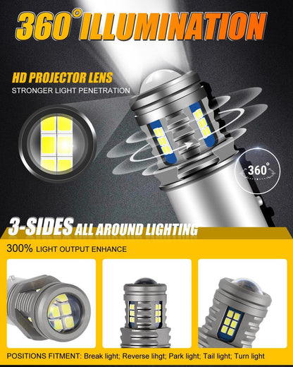 Lot de 2 1157/BAY15D Y2 série 3-Sides blanc froid LED Brake/Turn Single/Back-up/feu latéral/DRL – vue 4 – NOVADOMIO