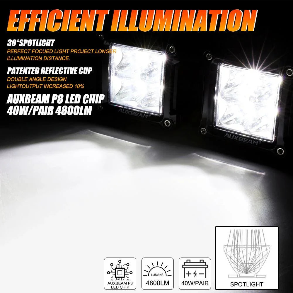 3 Inch 40W LED Pods Light Spot/Flood Multicolor frame avec wiring harness pour SUV ATV UTV Trucks Pickup Boat – vue 3