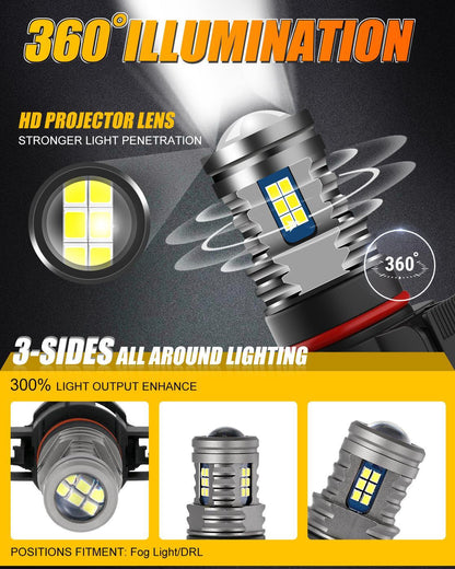 Lot de 2 5202/5201/PS24W/H16EU Y2 série 3-Sides blanc froid/jaune doré LED antibrouillard/DRL – vue 8 – NOVADOMIO