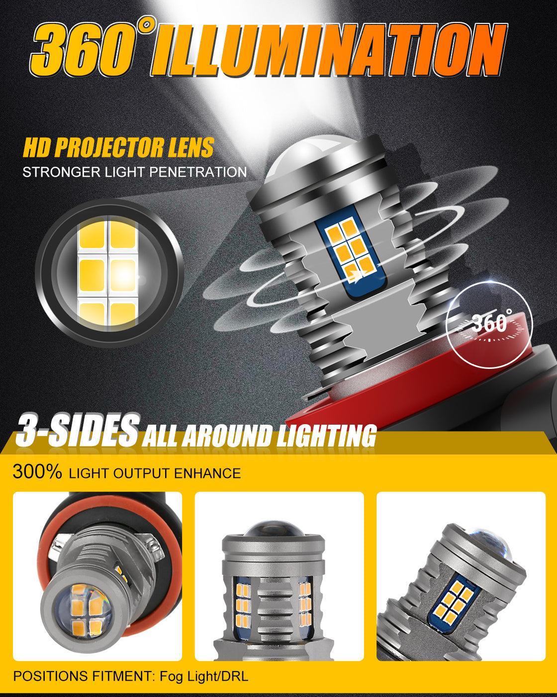🔥(2pcs/set) H11/H8/H9/H16JP Y2 série 3-Sides Golden Yellow LED Fog Light/DRL – vue 5
