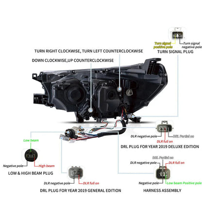 LED bloc optique avant projecteur double faisceau noir pour 2015–2020 Toyota Hilux SR5 8th Gens (GUN125, GUN126R)