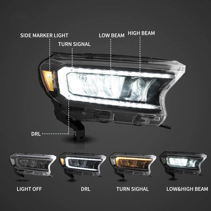 LED bloc optique avant Matrix Projector noir pour 2015–2021 Ford Ranger 3th Gen P375 [Inrternational Types] Facelift – vue 5