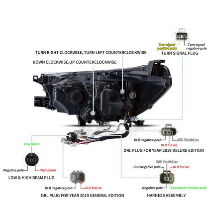 LED bloc optique avant 2nd projecteur double faisceau noir pour 2015–2020 Toyota Hilux SR5 8th Gens (GUN125, GUN126R)