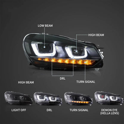 LED bloc optique avant projecteur double faisceau avec Demon Eyes noir pour 2008–2014 Volkswagen Golf 6th Gen (Mk6/A6 Typ 5K)
