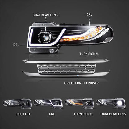 LED bloc optique avant projecteur double faisceau avec Grille pour 2007–2015 Toyota FJ Cruiser XJ10 – vue 3 – NOVADOMIO