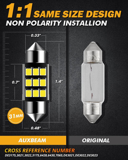 36 mm DE3174 1.42″ Festoon LED intérieur/plafonnier/lecture/éclairage de plaque ampoules 2.7 W 300 LM 6 500 K blanc – 2