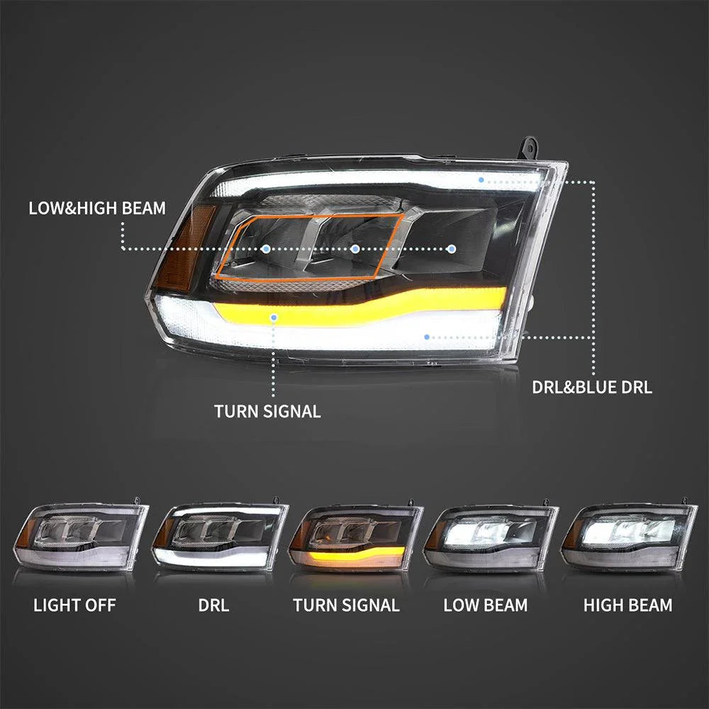 LED bloc optique avant Reflection Bowl pour 2009-2018 Dodge Ram 4th Gen 1500 2500 3500 – vue 3