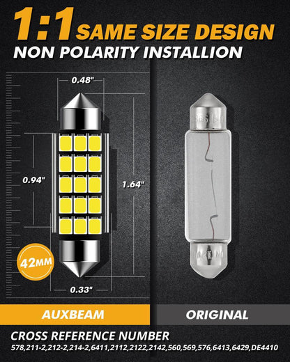 41 mm 578 211-2 212-2 214-2 1.61″ Festoon LED intérieur/plafonnier/lecture/éclairage de plaque ampoules 2.7 W 500 LM 6 500 K