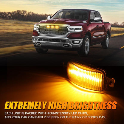 Lot de 3 LED avant feux de calandre style Raptor orange éclairage pour Dodge Ram 1500 2500 3500 (orange shell/ boîtier fumé)