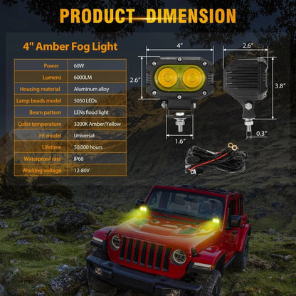 R4 série | 4″ 60 W projecteurs LED compacts faisceau large orange éclairage – vue 5 – NOVADOMIO