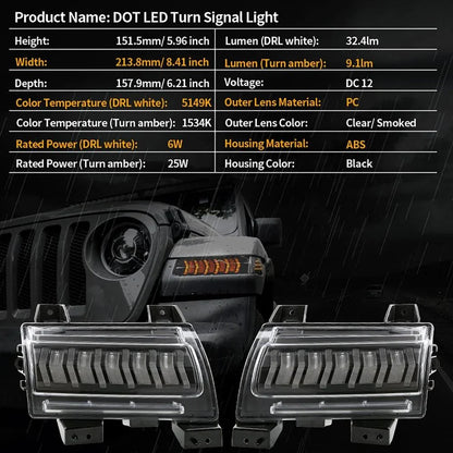 Upgraded extensions d’ailes feux, LED séquentiel clignotant clignotant avec DRL Jeep Wrangler JL Sport/Sports JT Sport/Sports
