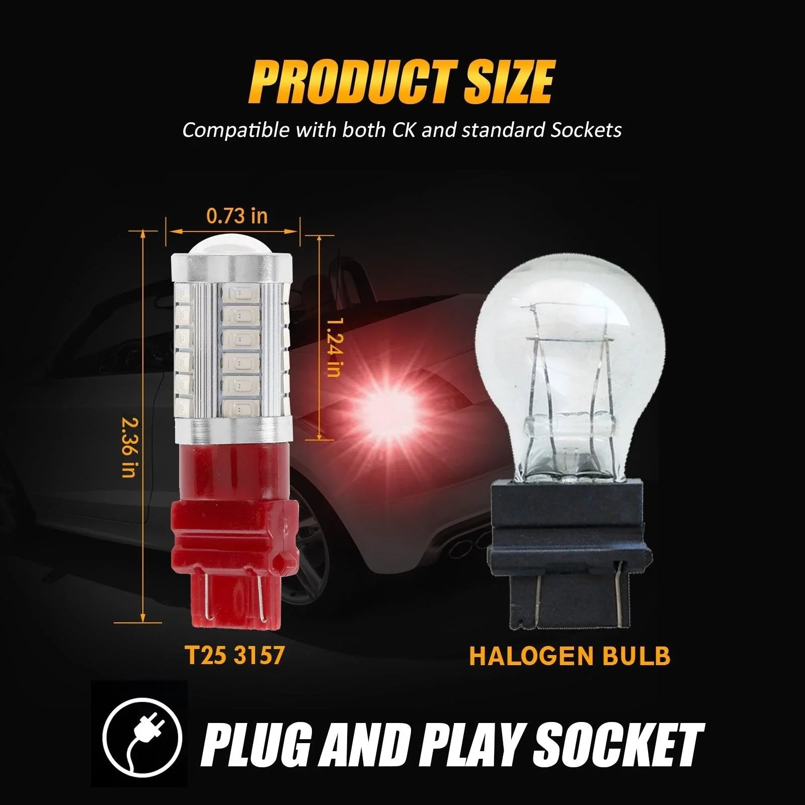 T25 3157 3156 Ampoules LED pour feux stop et arrière 20W 4000LM rouge 33LED série – 2 ampoules – vue 12
