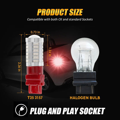 T25 3157 3156 Ampoules LED pour feux stop et arrière 20W 4000LM rouge 33LED série – 2 ampoules – vue 12 – NOVADOMIO