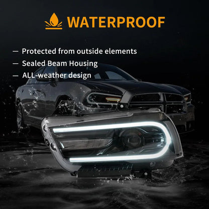 LED bloc optique avant projecteur double faisceau noir pour 2011–2014 Dodge Charger (LD) Pre-Facelifted – vue 6 – NOVADOMIO