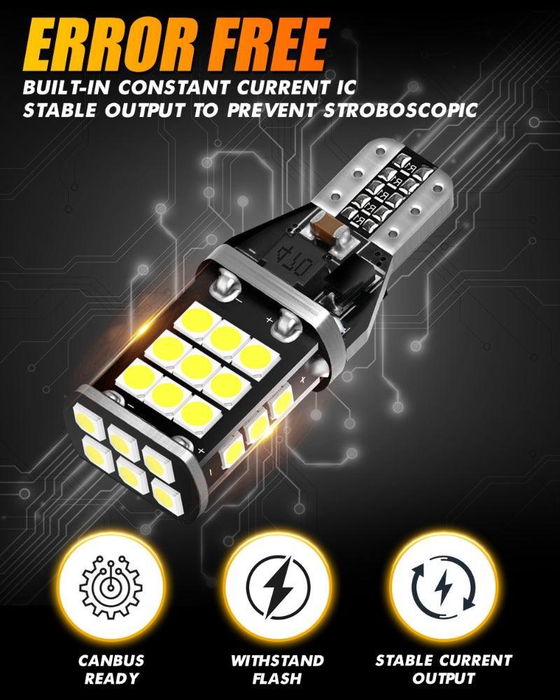 912 921 T15 W16W Ampoules LED pour recul, stop et feux arrière 10W 300% haute luminosité sans erreur CAN-bus 6500K blanc – 2…