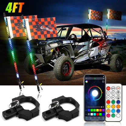 3FT/4FT LED RGB fouets LED avec Bluetooth/ télécommandé + fouet LED supports de montage pour UTV, ATV, véhicule tout-terrain