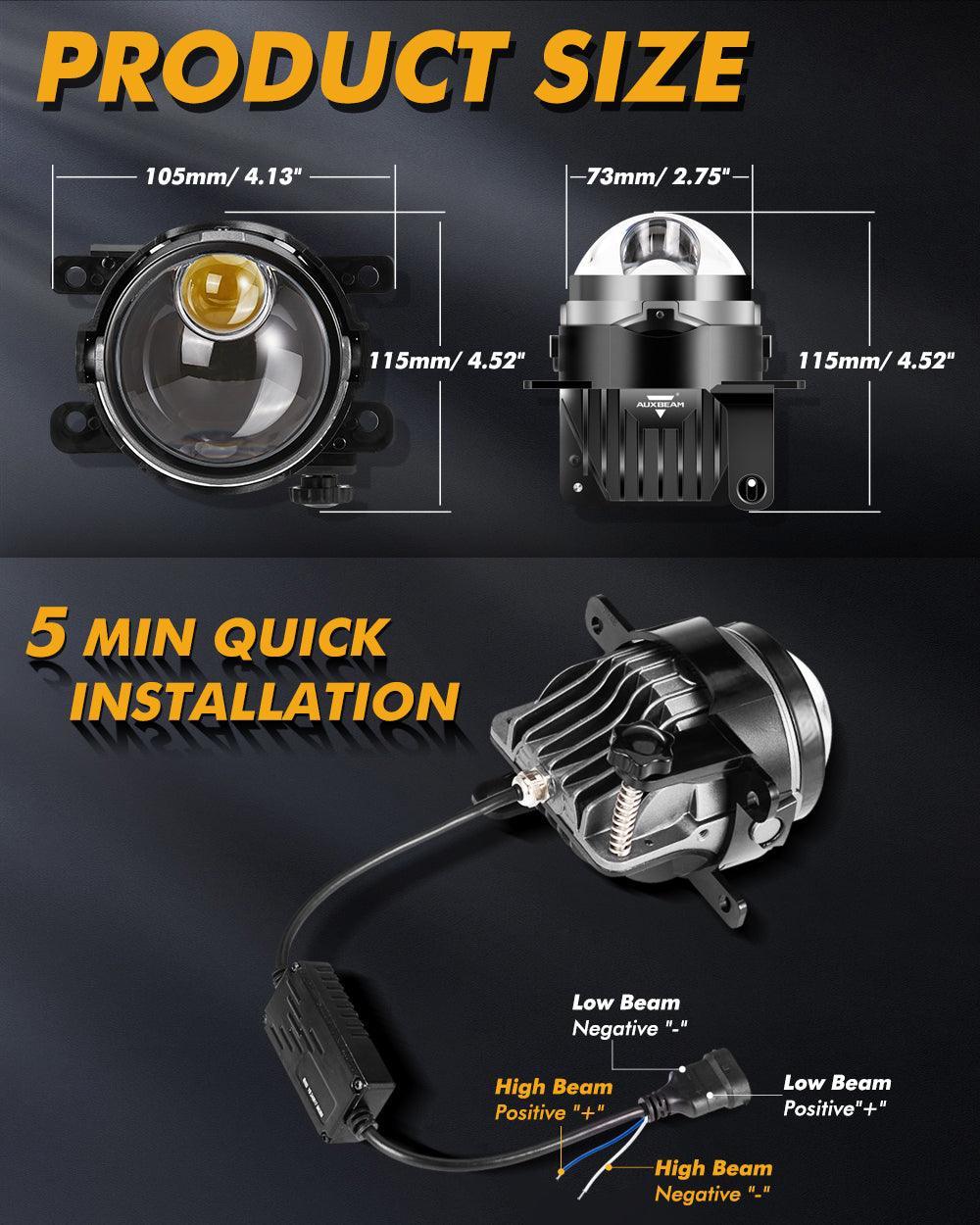3 Inch 104W Bi-LED Projector Lens Fog Light 3-Colors Switchback Hyperboid Lens Fog Light avec High Beam Auxiliary pour Toyot…