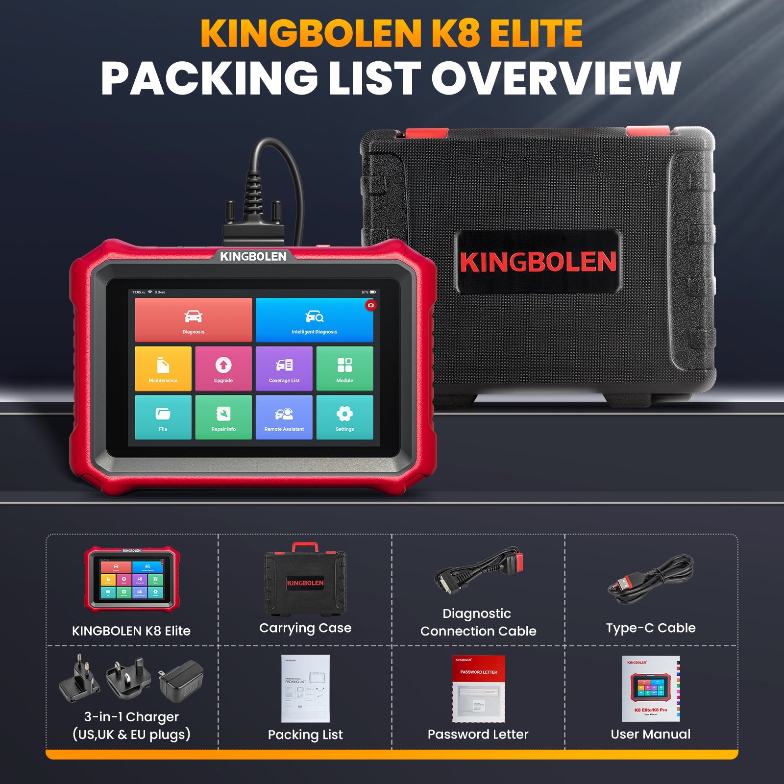 Valise diagnostic KINGBOLEN K8 Elite – 34+ services et mises à jour à vie – image produit 6 | NOVADOMIO