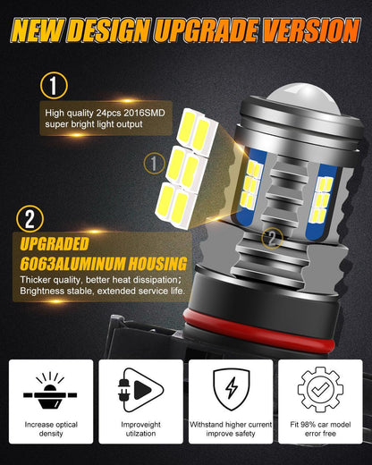 Lot de 2 5202/5201/PS24W/H16EU Y2 série 3-Sides blanc froid/jaune doré LED antibrouillard/DRL – vue 11 – NOVADOMIO