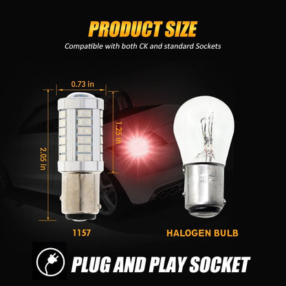 1157 BAY15D Ampoules LED pour feux stop et arrière 20W 4000LM rouge 33LED série – 2 ampoules – vue 7 – NOVADOMIO