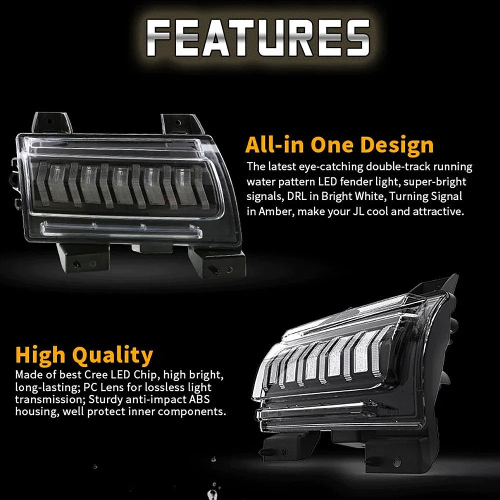 Upgraded Fender Flares Lights, LED Sequential Flashing clignotant avec DRL Jeep Wrangler JL Sport/Sports JT Sport/Sports – v…