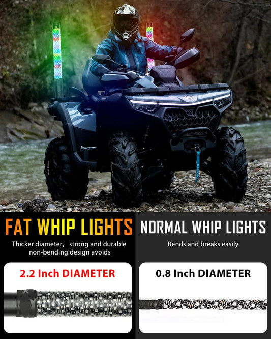 New 1.9FT LED RGB fouets LED avec clignotant & feu stop, Bluetooth APP/ télécommande – vue 2 – NOVADOMIO