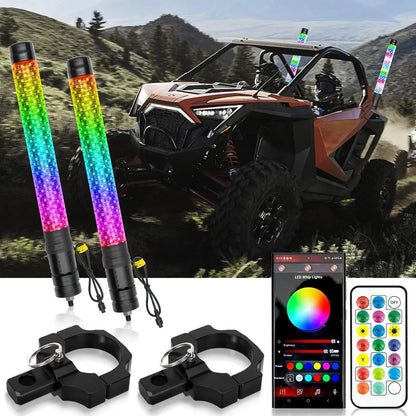 New 1.9FT LED RGB fouets LED avec clignotant & feu stop, Bluetooth APP/ télécommande – vue 9 – NOVADOMIO