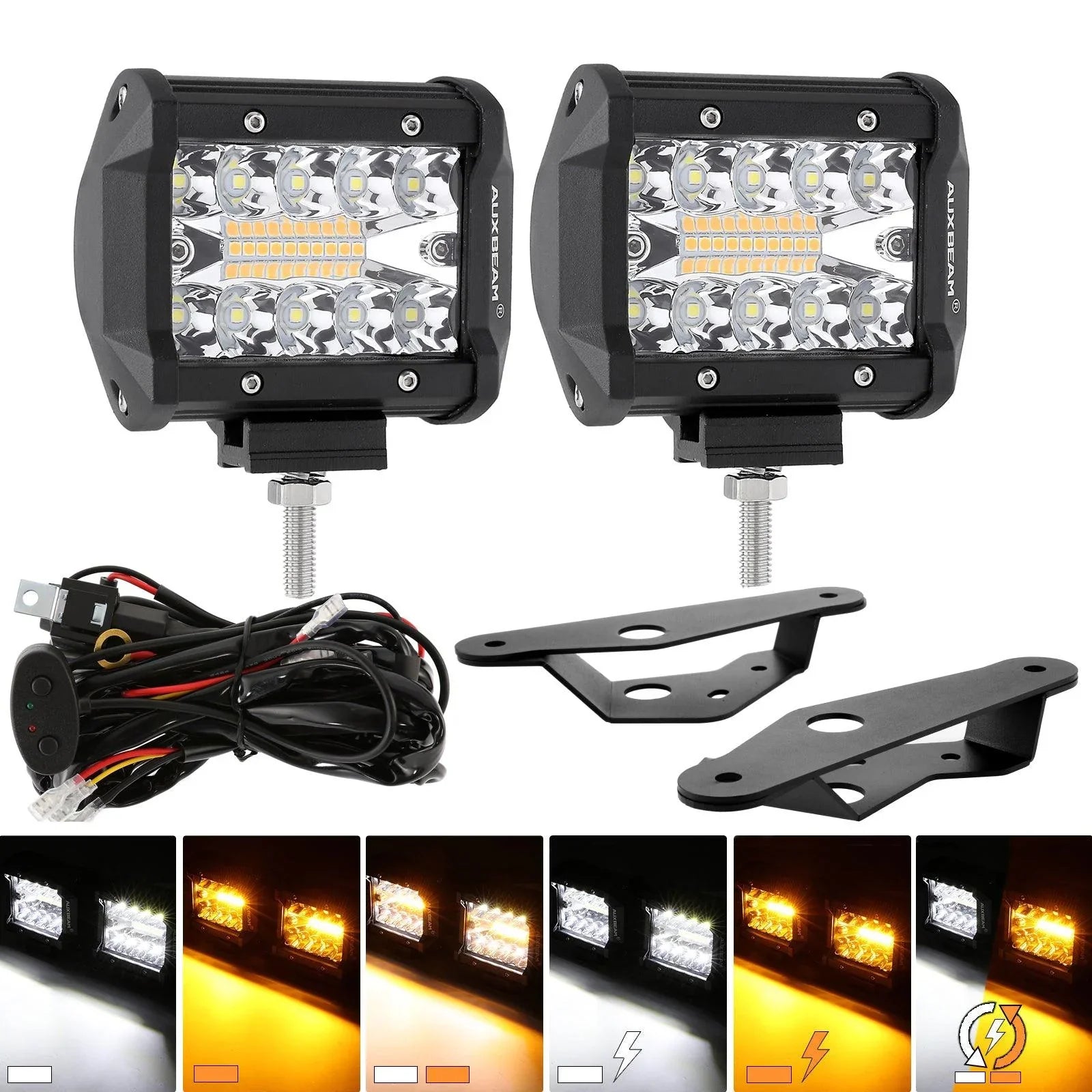 4 Inch 6 Modes blanc&orange LED Working Light LED Pods avec Dual A-Pillar Mounting Bracket pour Ford Bronco 2/4 Door 2021 20…