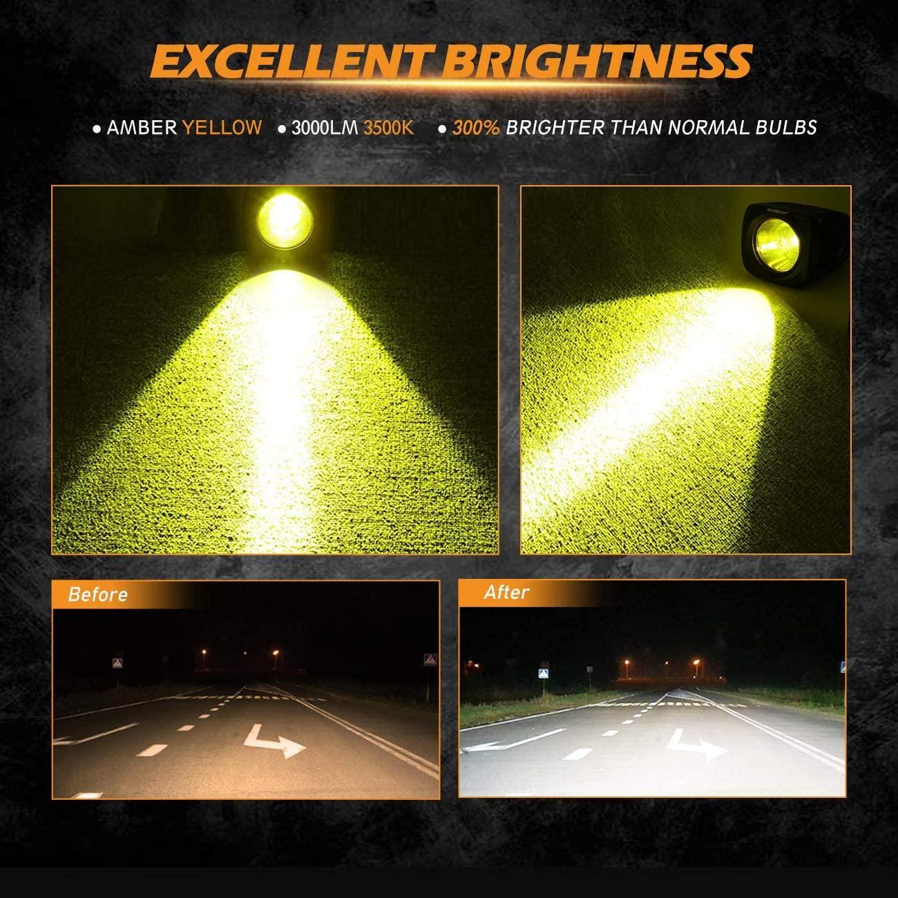 3.5" 50W Round/Square LED Driving Lights Combo blanc/Yellow avec wiring harness pour SUV ATV UTV Trucks Pickup Boat – vue 5