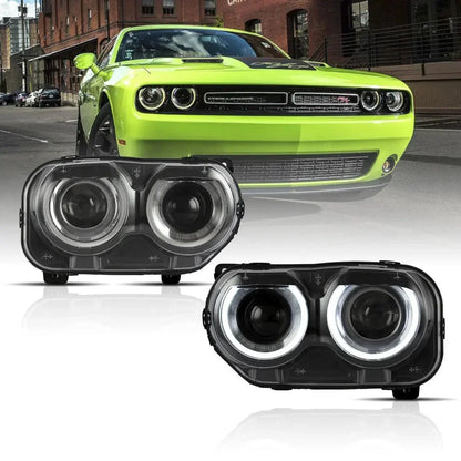 LED bloc optique avant projecteur double faisceau noir pour 2015–2023 Dodge Challenger 3th Gen Facelifted – NOVADOMIO