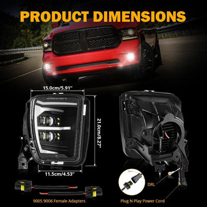 Lot de 2 homologation DOT LED antibrouillards avec DRL pour 2013–2018 Dodge Ram 1500 – vue 9 – NOVADOMIO