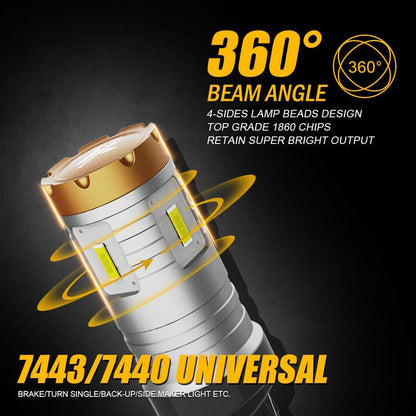 T20 7443 7440 Ampoules LED pour recul, clignotants, stop et feux arrière 20W 4000LM 6500K blanc Crown série – 2 ampoules