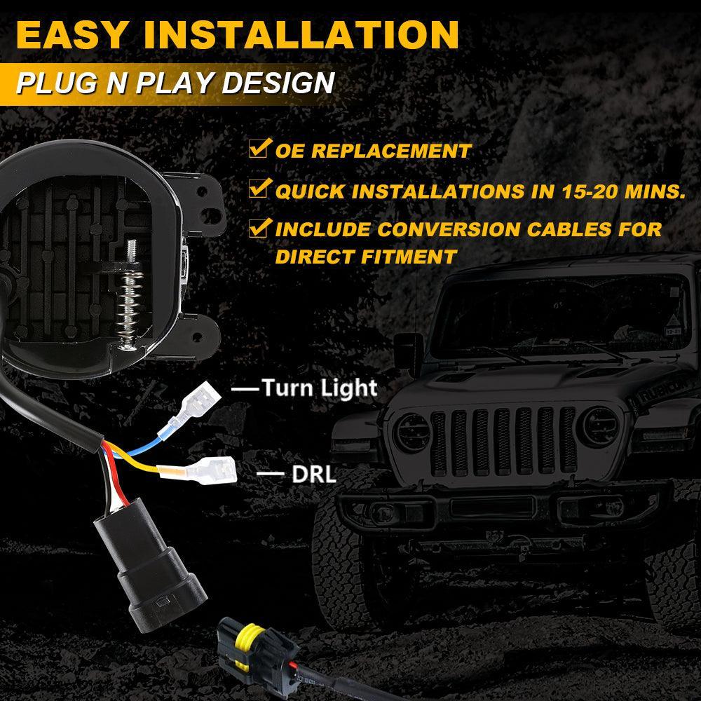 (2pcs/set) 4 Inch LED Fog Lights avec DRL & orange clignotant pour Jeep Wrangler JK 2007-2017 Front Bumper Lamp – vue 6