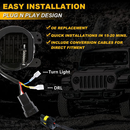 Lot de 2 4″ LED antibrouillards avec DRL & orange clignotant pour Jeep Wrangler JK 2007–2017 avant pare-chocs Lamp – vue 6