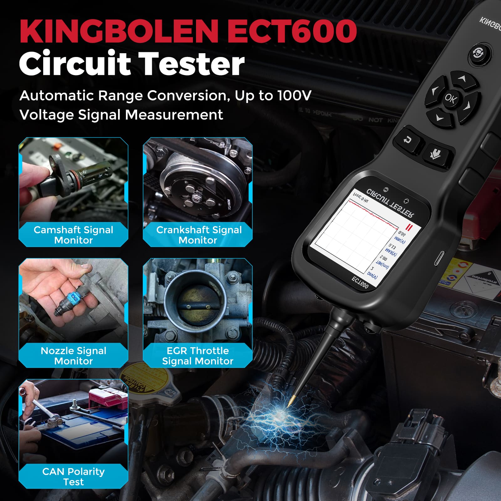 Testeur de circuit automobile KINGBOLEN ECT600 12/24 V – Câble 10 m – image produit 5 | NOVADOMIO