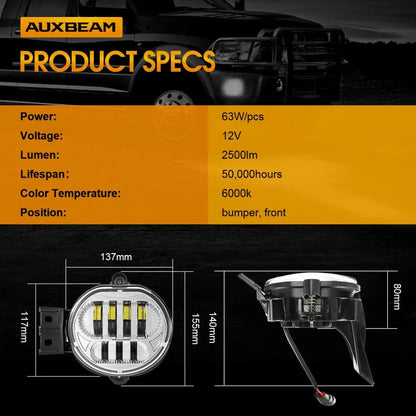 Lot de 2 63 W chromé LED antibrouillard pour Dodge Durango Dodge Ram 1500/2500/3500 – vue 6 – NOVADOMIO